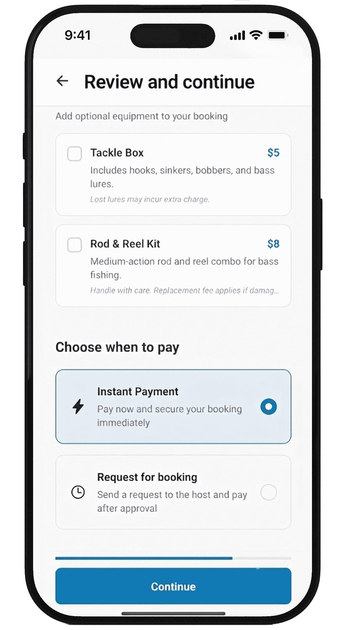 Booking screen