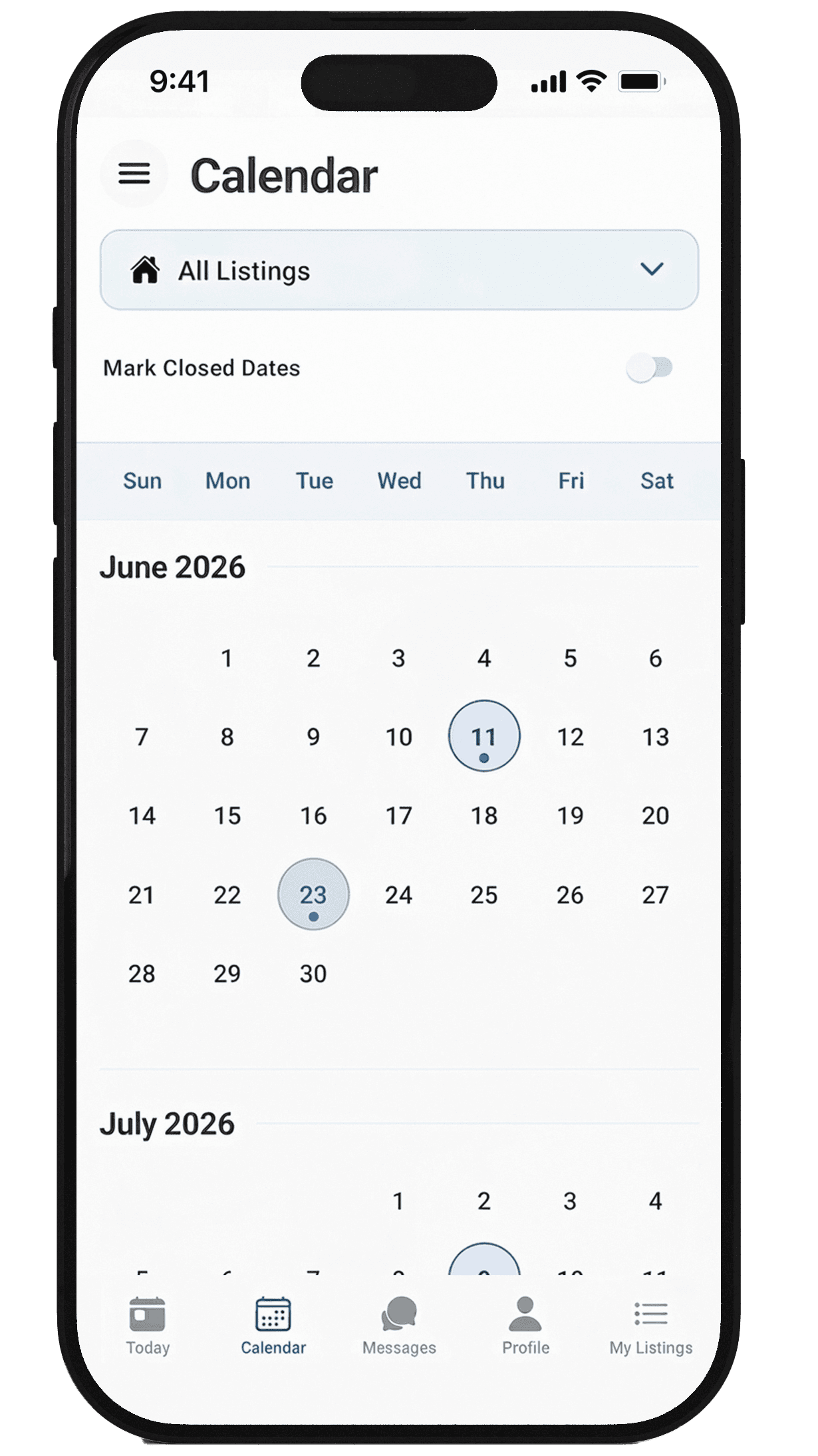 Calendar screen